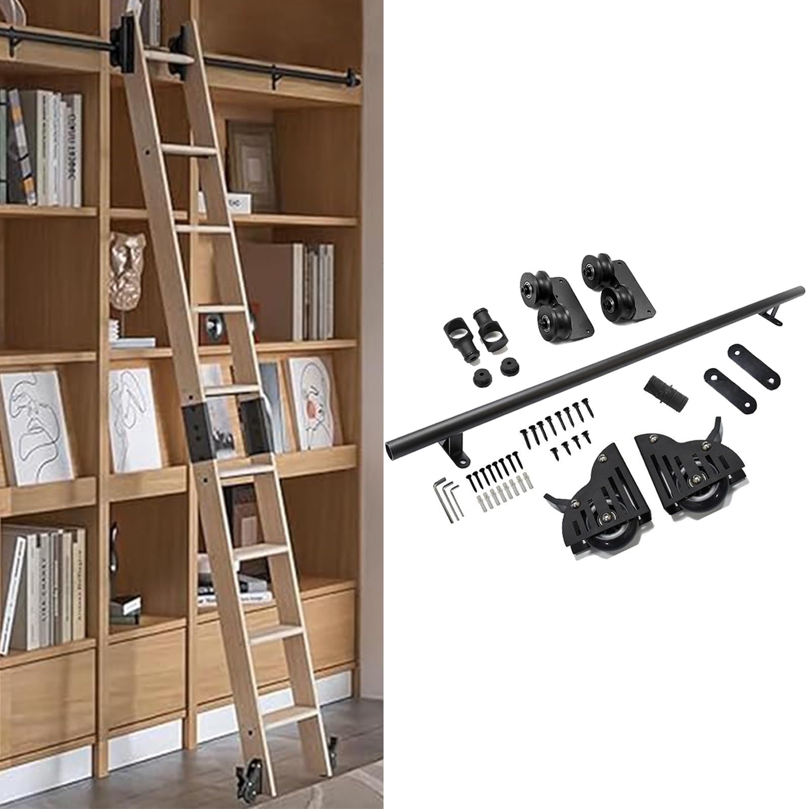 Système échelle roulante rail 732cm quincaillerie bibliothèque bureau