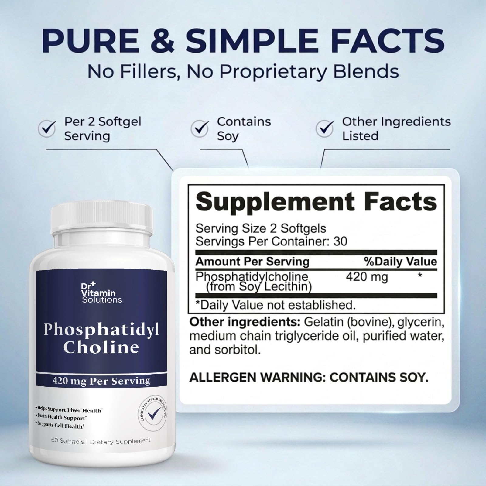 Phosphatidylcholine Choline Supplement 420mg - Liver, Brain & Cell Health — Amazon image 2