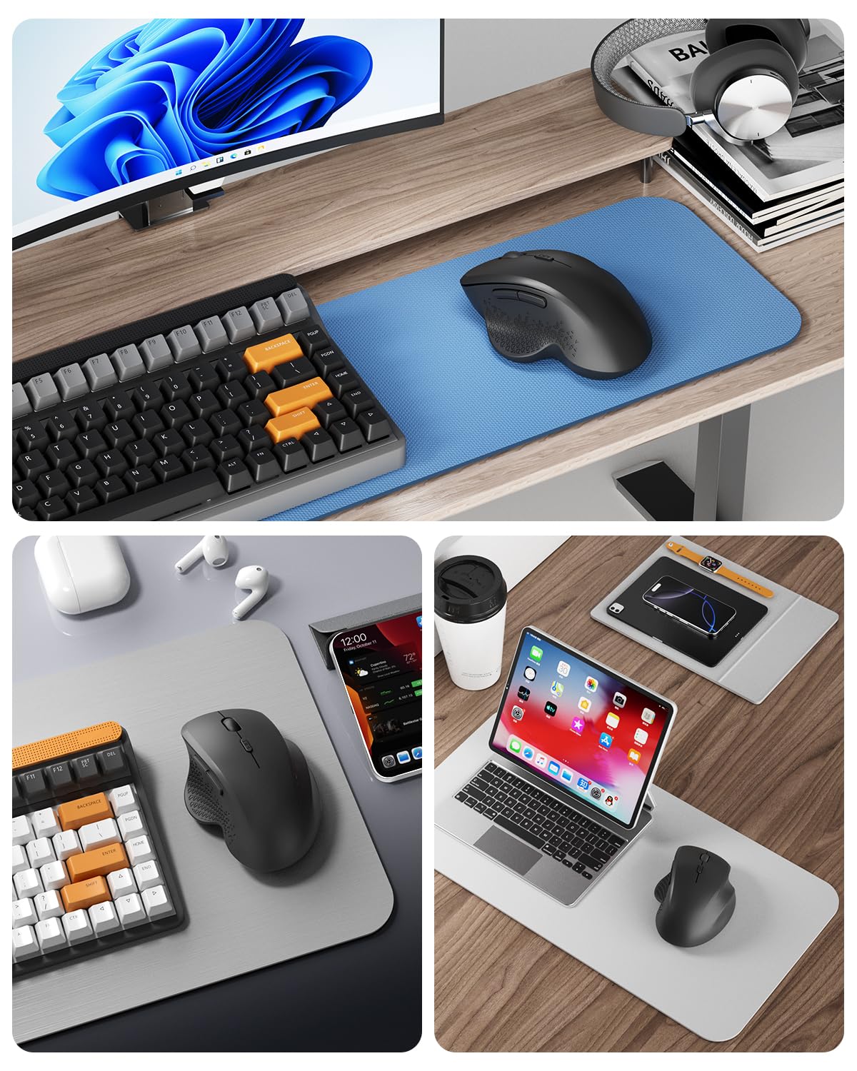Uiosmuph G09 Ratón Inalámbrico Bluetooth, Bluetooth 5.1+2.4G Recargable Wireless Mouse, Silencioso Ergonómico Ratón con 3 Niveles de Adjustables 1600 dpi para Portátil, MacBook, PC, Windows (Negro) — view 7