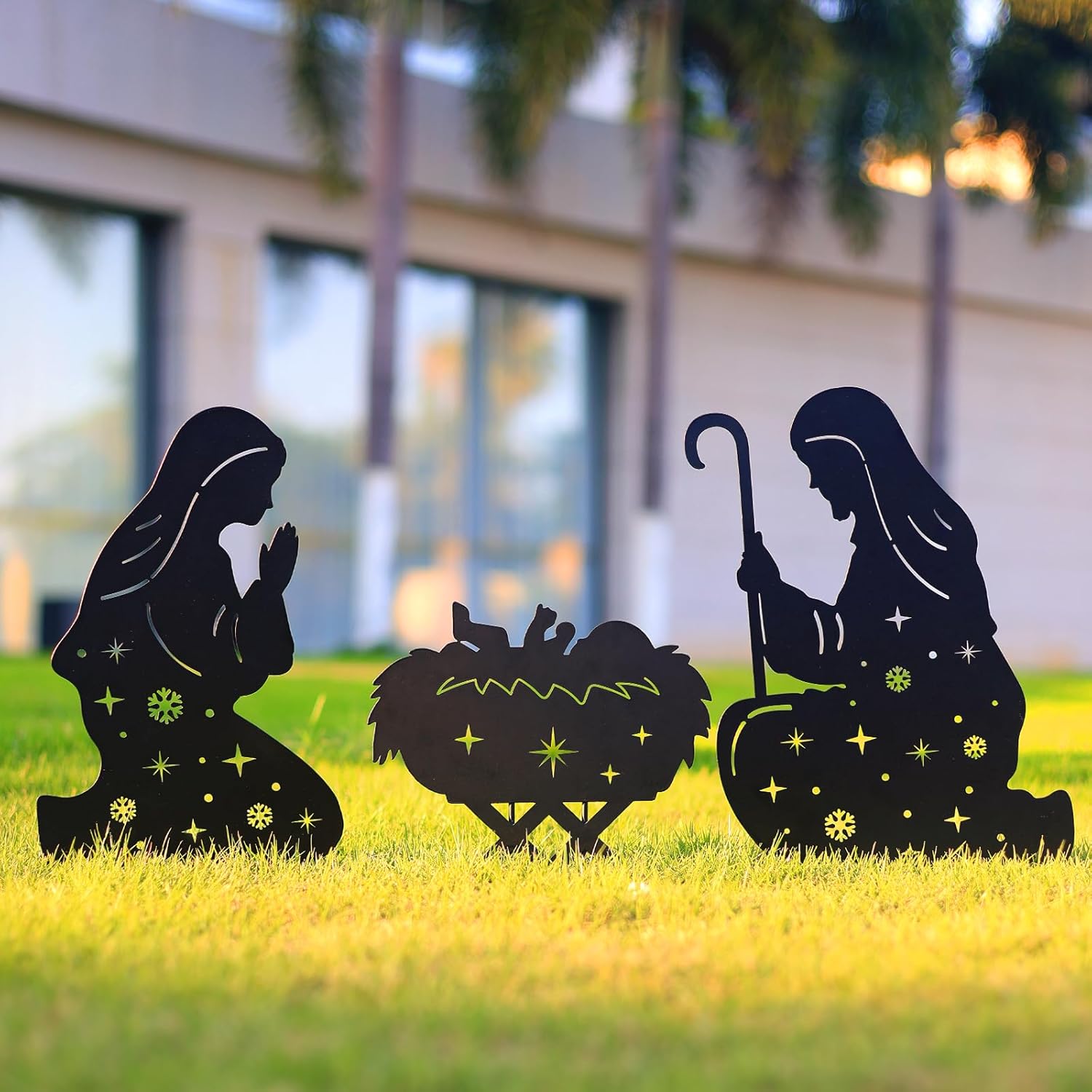 WACLSTDAY Nativity Scene Metal Garden Stakes Decorative Gifts for Women Men,Black Jesus Silhouette Statues Garden Decor for Yard Art, Pathway,Patio,Outdoor,Lawn Ornaments,Forests Decorations