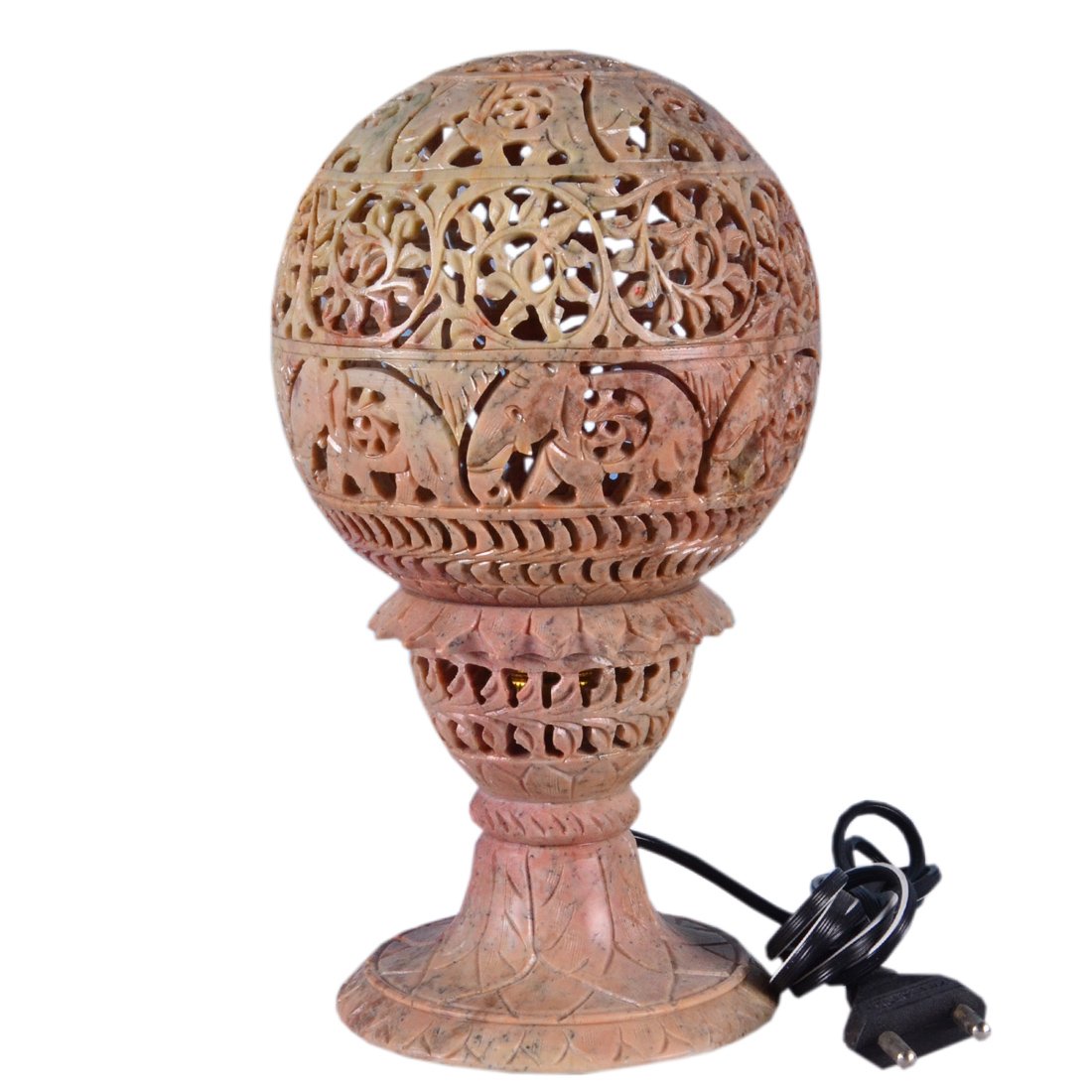 Carved Stone Table Lamp Ball Shape Multicolor (12.5cm x12.5cm x24cm)-image-0
