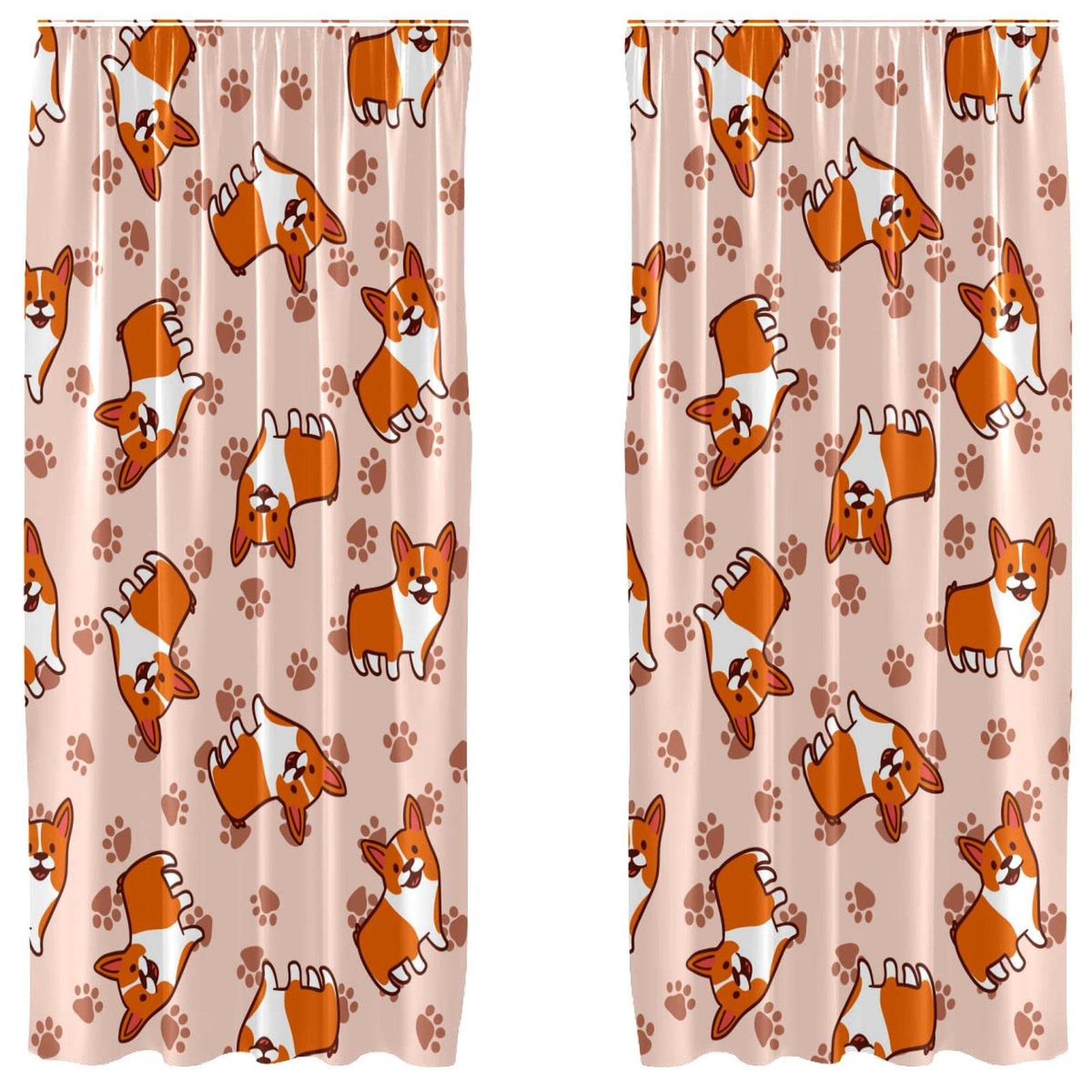 Rideaux occultants orange avec chien corgi mignon pour égayer les matins