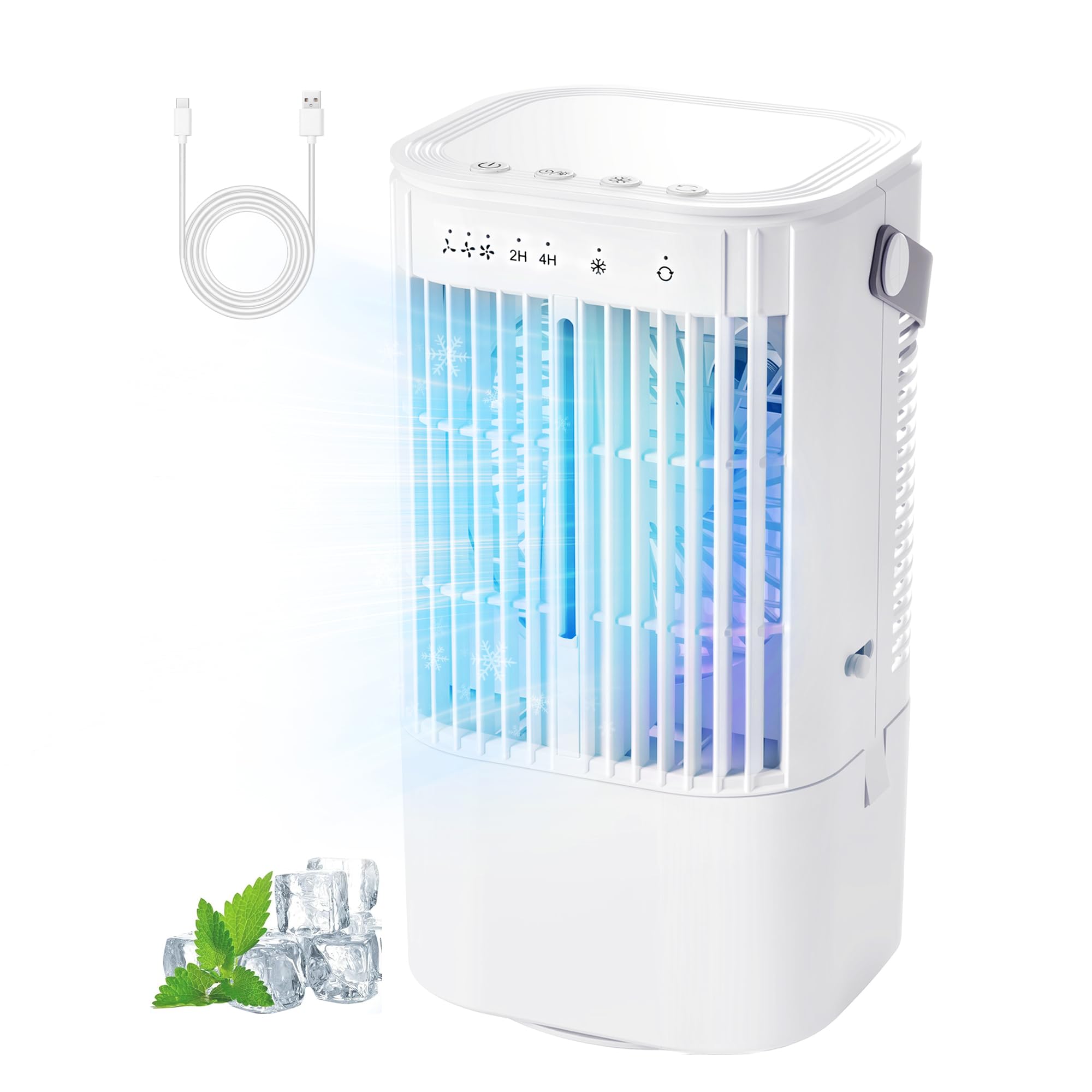 Portable Air Conditioners AC Unit 4-in-1 Evaporative Air Cooler Humidifier Fan LED Light with 1000ml Water Tank USB