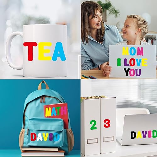 Miniatura 6 de Starboling Calcomanías de letras, 2 pulgadas, 16 hojas de calcomanías multicolor del alfabeto, calcomanías de vinilo autoadhesivas, números de