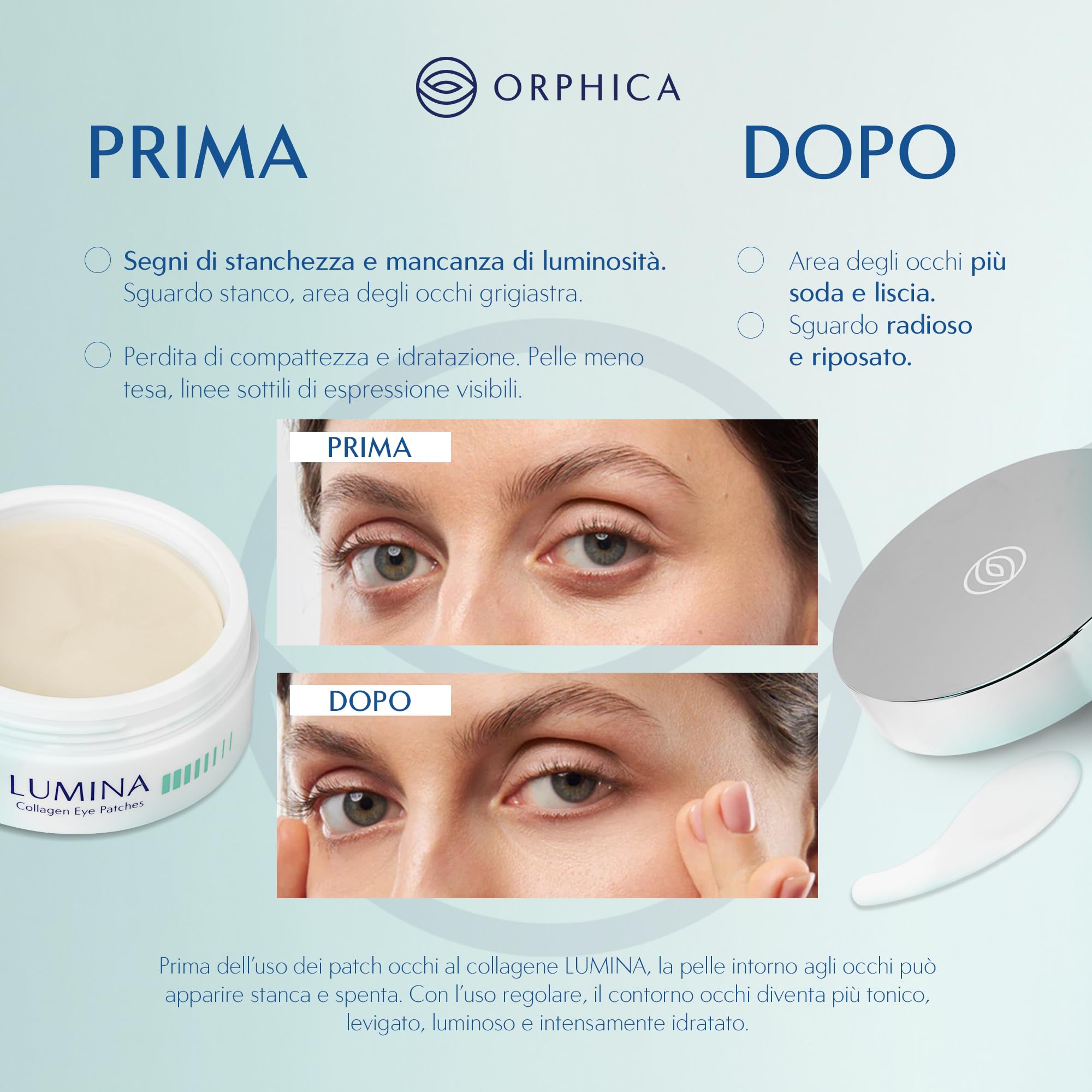 Orphica LUMINA - 60 toppe per occhi di collagene con acido ialuronico contro occhiaie, gonfiore e linee sottili