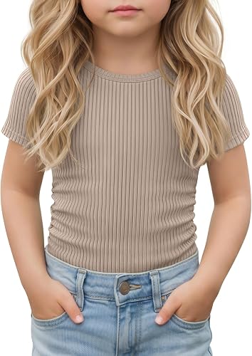 LessonZoo Toddler Girl T-Shirts Infant Girls Ribbed Short Sleeve Shirts Slim Fit