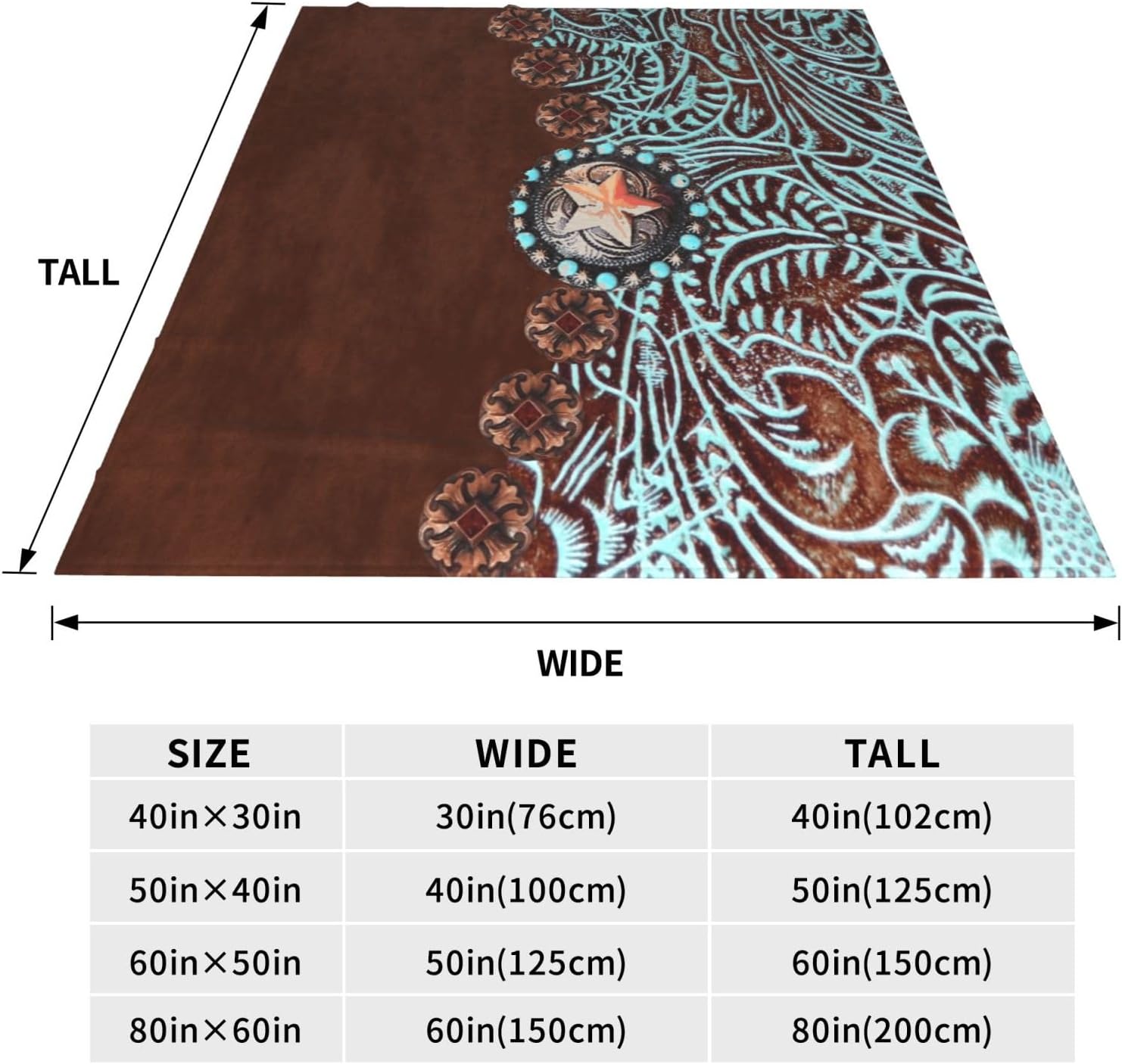 Cowboy Cowgirl Western Country Brown Turquoise Teal Fashion Throw Blanket Blanket Lightweight Cozy Soft Flannel Fleece Blanket for Home Bedding Living Room Traveling Camping 40"X50" image 3