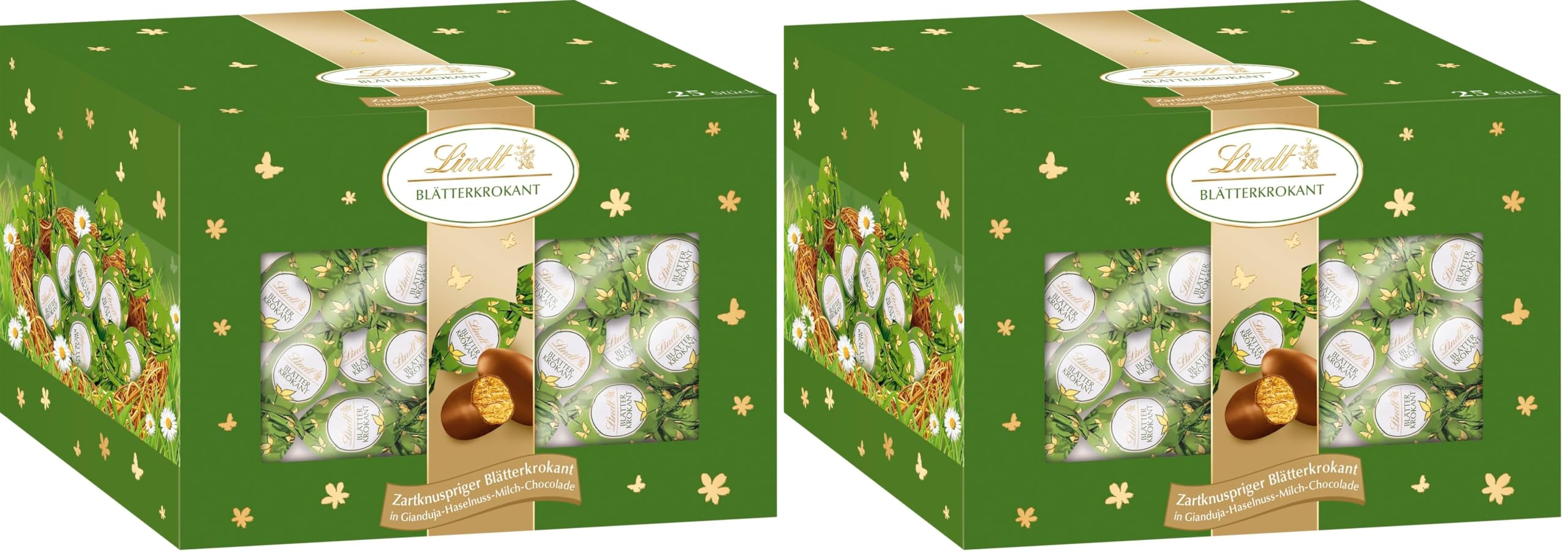 Lindt Schokolade | Blätterkrokant-Eier Box | 430g | Zartknusprige Krokant-Eier in feiner Gianduja-Haselnuss-Milchschokolade | Festliche Spezialität für Erwachsene | Exklusiv zu Ostern (Packung mit 2)