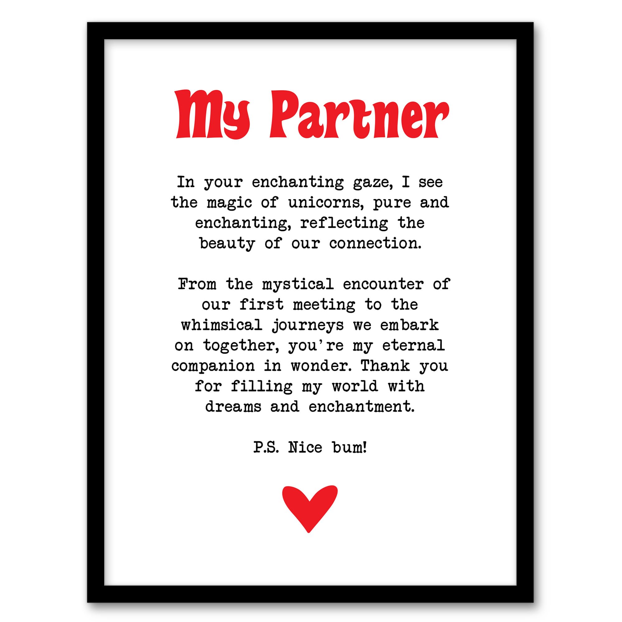 Artery8 Love Poem Unicorn Magic Partner Romantic Poetry Bedroom Artwork Framed Wall Art Print A4