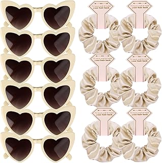 Satin Bridesmaid Scrunchies Bachelorette HairTies Set of 6 sunglasses Bridal Shower No Damage Hair ties ideas Gift for Wedding Party Favors Bridesmaid Proposal Gifts (Champagne)