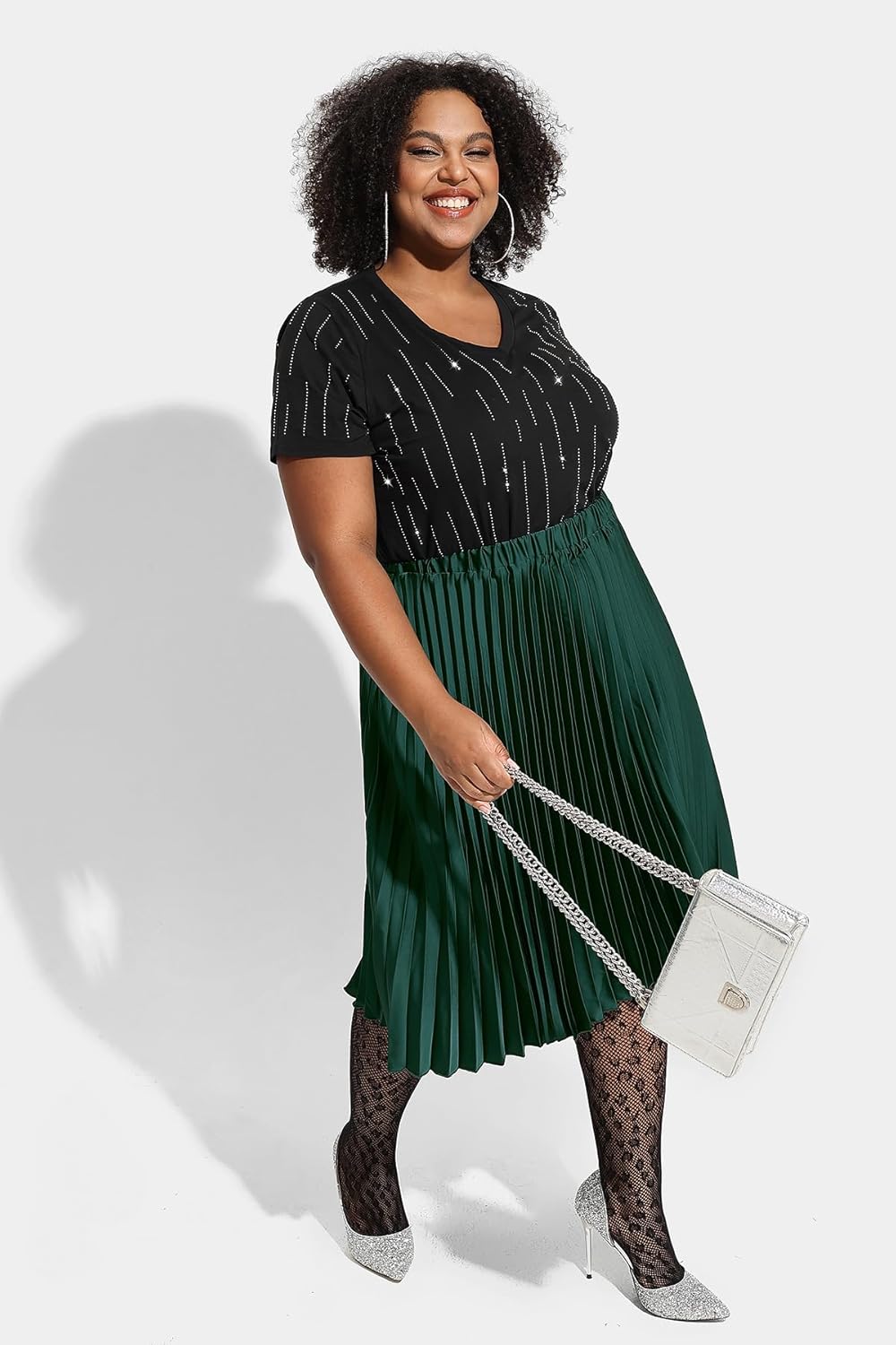 RITERA Plus Size Sparkle Sequin Tops for Women Shimmer Glitter V Neck Blouse Short Sleeve Shiny Fashion Party T-Shirts XL-5XL - Image 3