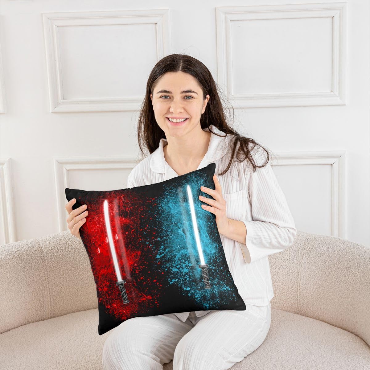 Feelyou Lightsaber Throw Pillow Covers 24"x24" Set of 2 Soft Red Blue Cool Design Pillow Cases Cushion Covers for Living Room Bedroom Tie Dye Decorative Throw Pillowcases for Sofa Couch Chair