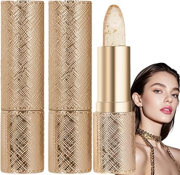 2PCS Colour Changing Lipstick Set,PH Adjusting Lip Balm with Gold Foil