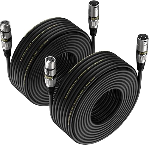 EBXYA Paquete de 2 cables XLR de 35 pies, cables de micrófono XLR equilibrados de alta calidad con cable DMX macho a hembra de 3 pines XLR