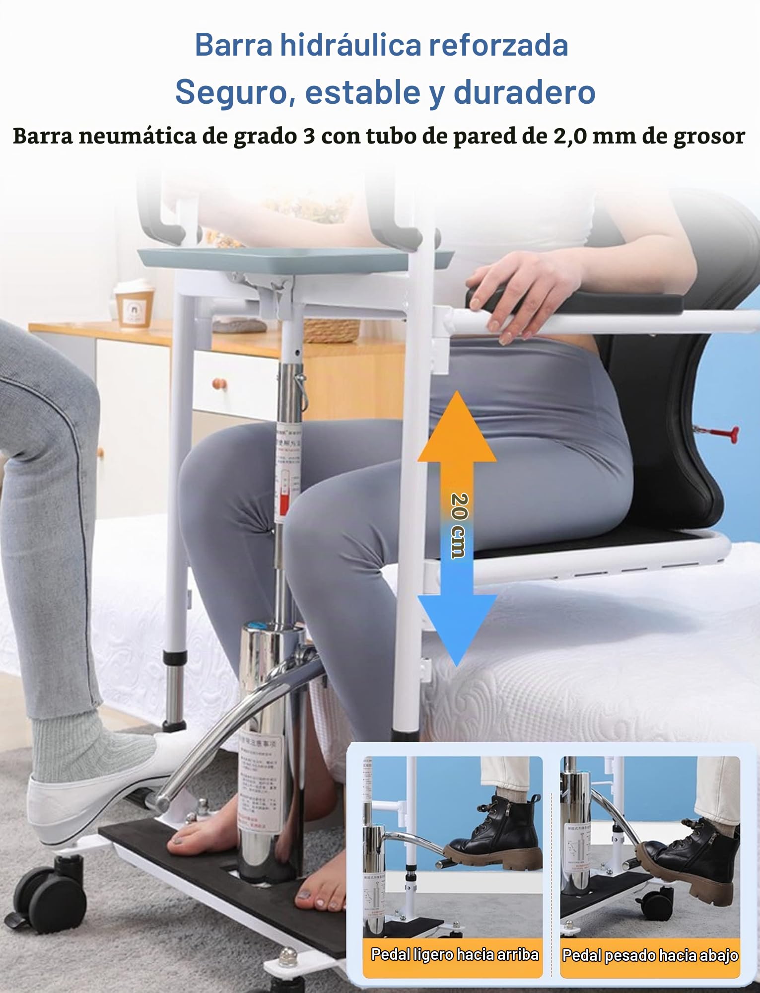 BOTOWI Elevador Hidráulico de Pacientes, Elevador Hidráulico Multifuncional para Minusválidos, Silla de Camilla Asiento Dividido 180º, Silla de Ruedas, Silla de Baño, Asiento de Ducha, Carga 150kg