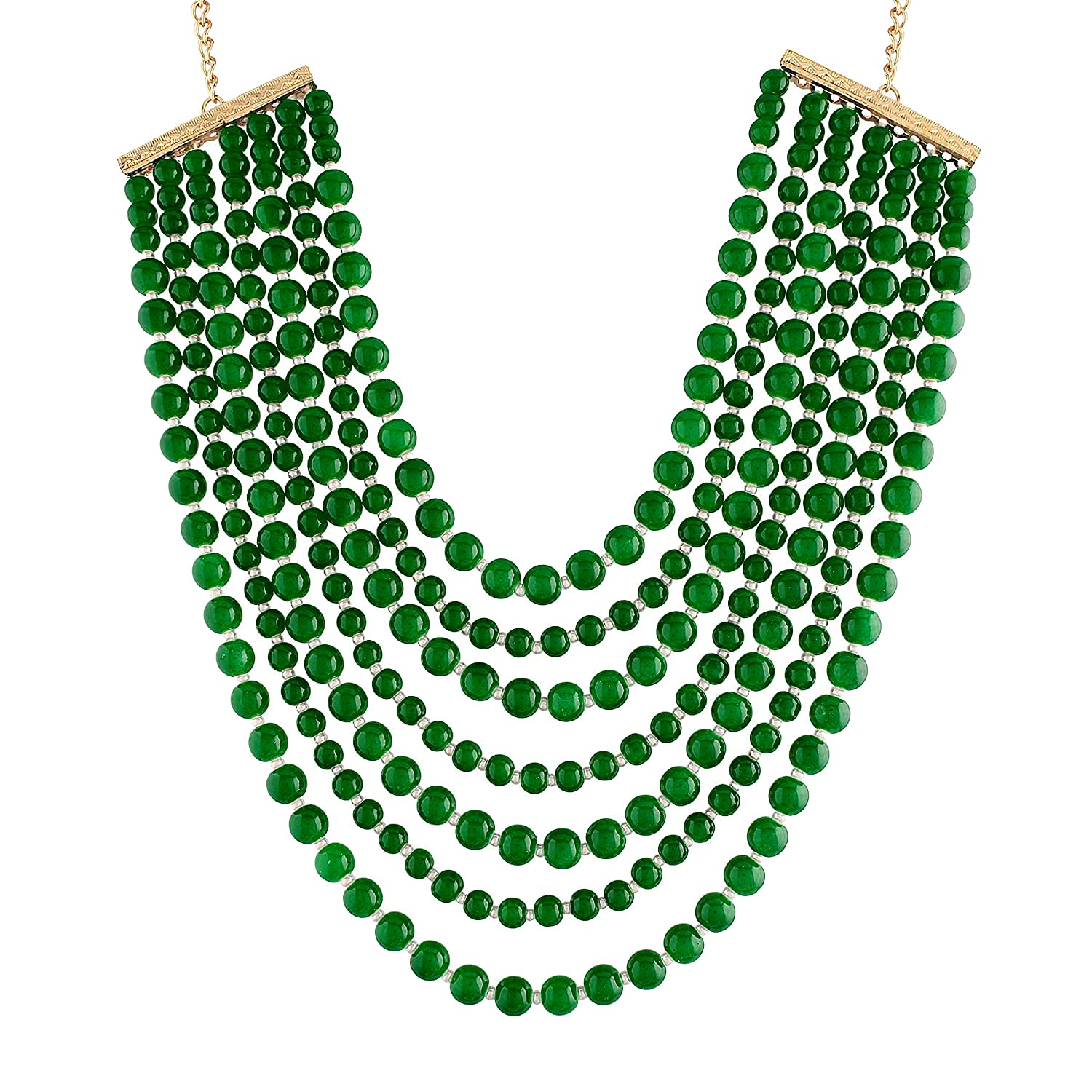Peora Gold Plated Green Faux Pearl 7 Layered Royal Princess Traditional Necklace for Women Girls (B09F9CJPK2) Amazon Price History, Amazon Price Tracker