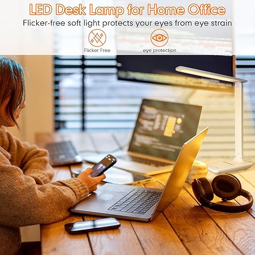 Miniatura 3 de Lámpara de escritorio LED regulable con puerto de carga USB, 5 modos de iluminación, control sensible, luz de escritorio portátil plegable para