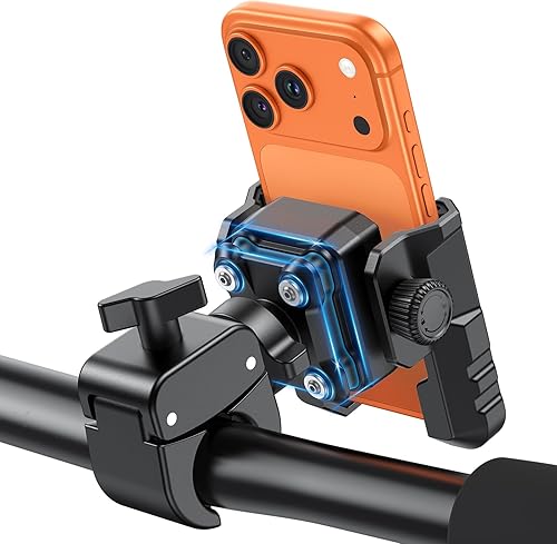 OMOTON BK01 Anti-Vibration Bike Phone Holder for Rearview Mirror & Handlebar, Shockproof Motorcycle Phone Mount with Quick Lock, Fit iPhone & All Android Phone for Electric Scooter/E-Bike