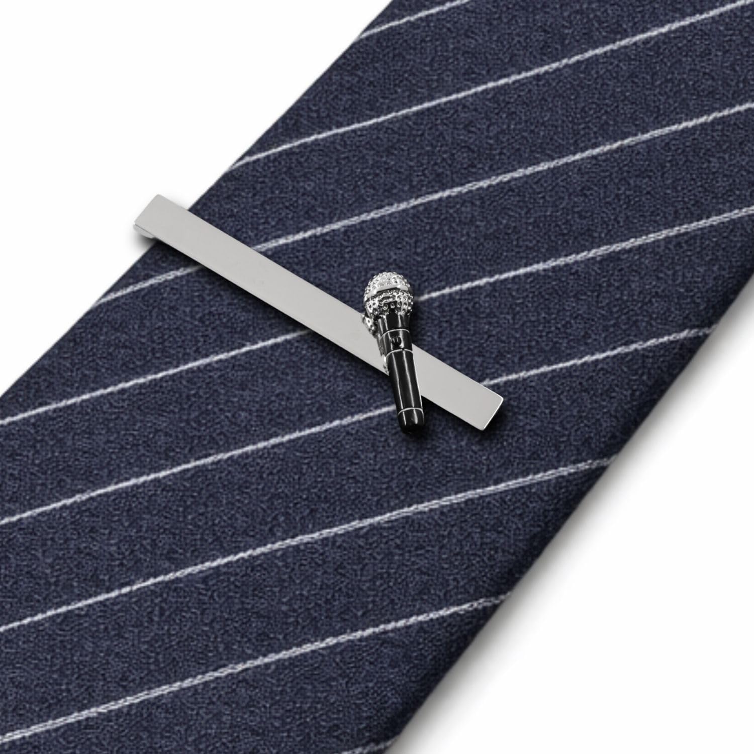 Silver Black Microphone Tie Clip