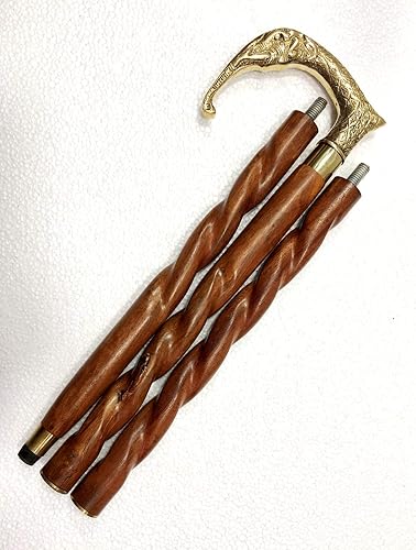 Miniatura 3 de Bastón de madera marrón hecho a mano con mango de elefante de latón brillante