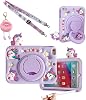 3D Cute Unicorn Case for Samsung Galaxy Tab A9A9 Plus 11 inch 2023 SM-X210X216X218,Kawaii Cartoon Animal Soft Silicone Rotating Stand Case with Lanyard for Kids Teens Girls-Purple