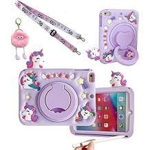 3D Cute Unicorn Case for Samsung Galaxy Tab A9 8.7 inch 2023/Tab A11 8.7 inch 2025,Kawaii Cartoon Animal Soft Silicone Rotating Stand Case with Lanyard for Kids Teens Girls Women-Purple