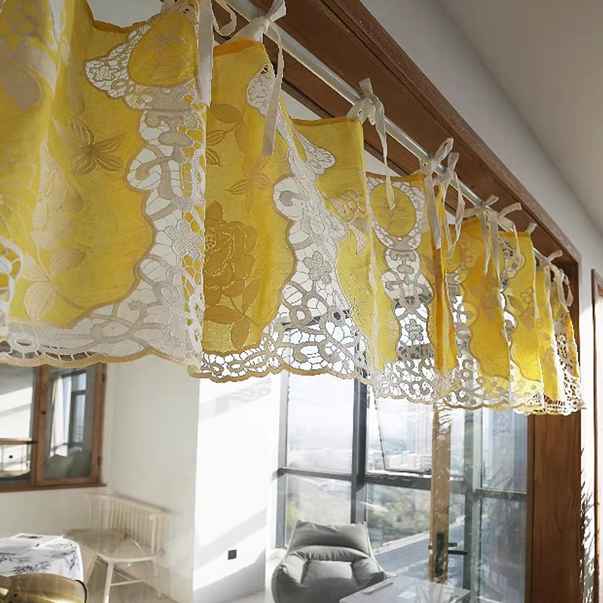 Half Curtains for Window, Window Treatment Valances, Half Window Curtains for Kitchen Living Room Bathroom, Yellow (160x40cm(62.9x15.7in))