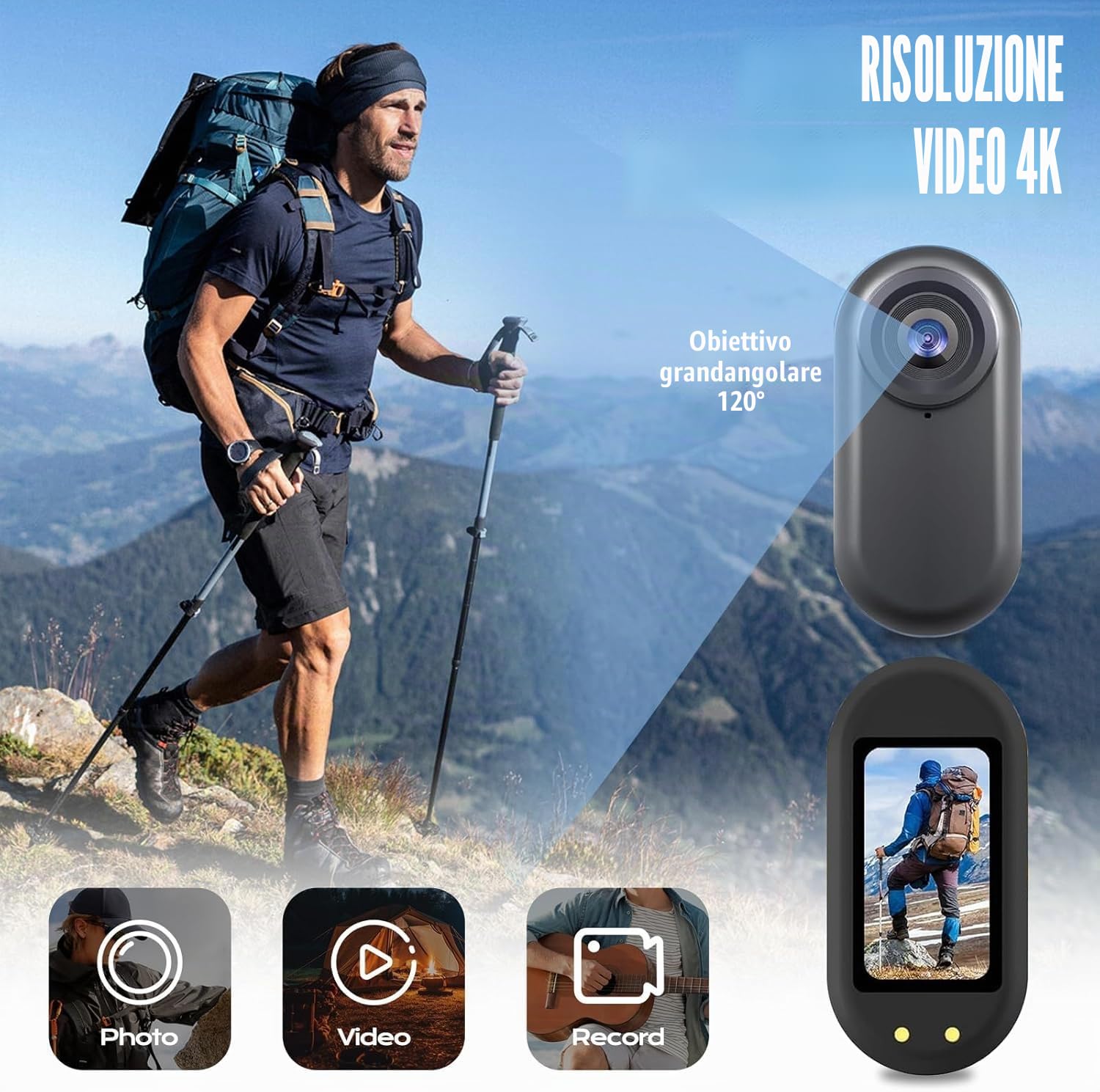 Action Cam WiFi, HD 1080P Mini Sportkamera, 360° Kleine Action Kamera, Fahrrad Video Kamera, Motorrad Helm Kamera mit Vielfältigem Zubehör für Reisen/Outdoor/Haustiere
