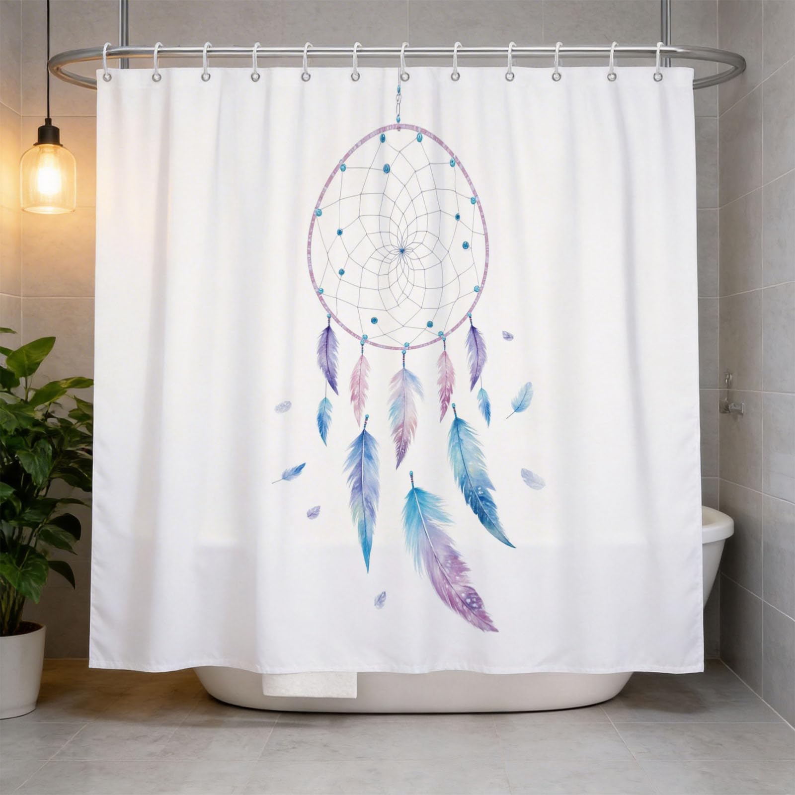 Hongduo 3D Feather Shower Curtain for Stalls Bathtubs Simple Themed Bathroom Decor Shower Curtain Set Polyester Fabric Waterproof 180x180cm/71X71 Inch with Hooks