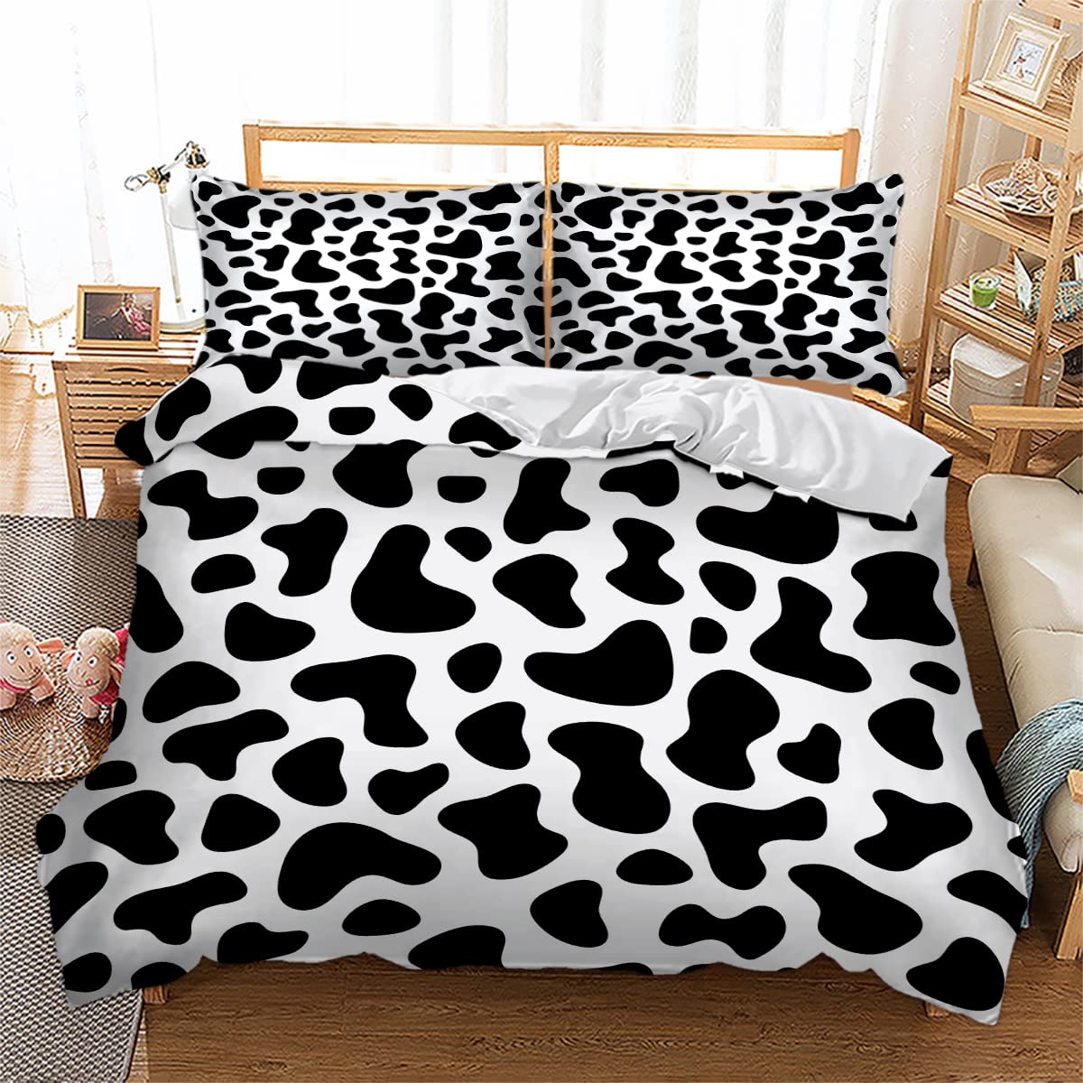 Lunoroey Duvet Cover Set Single, 2 Piece Cow Print Bedding Set Cute Animal Print Duvet Set Soft Easy Care Quilt Cover with 2 Pillowcases Black And White Bedding Set — image 1