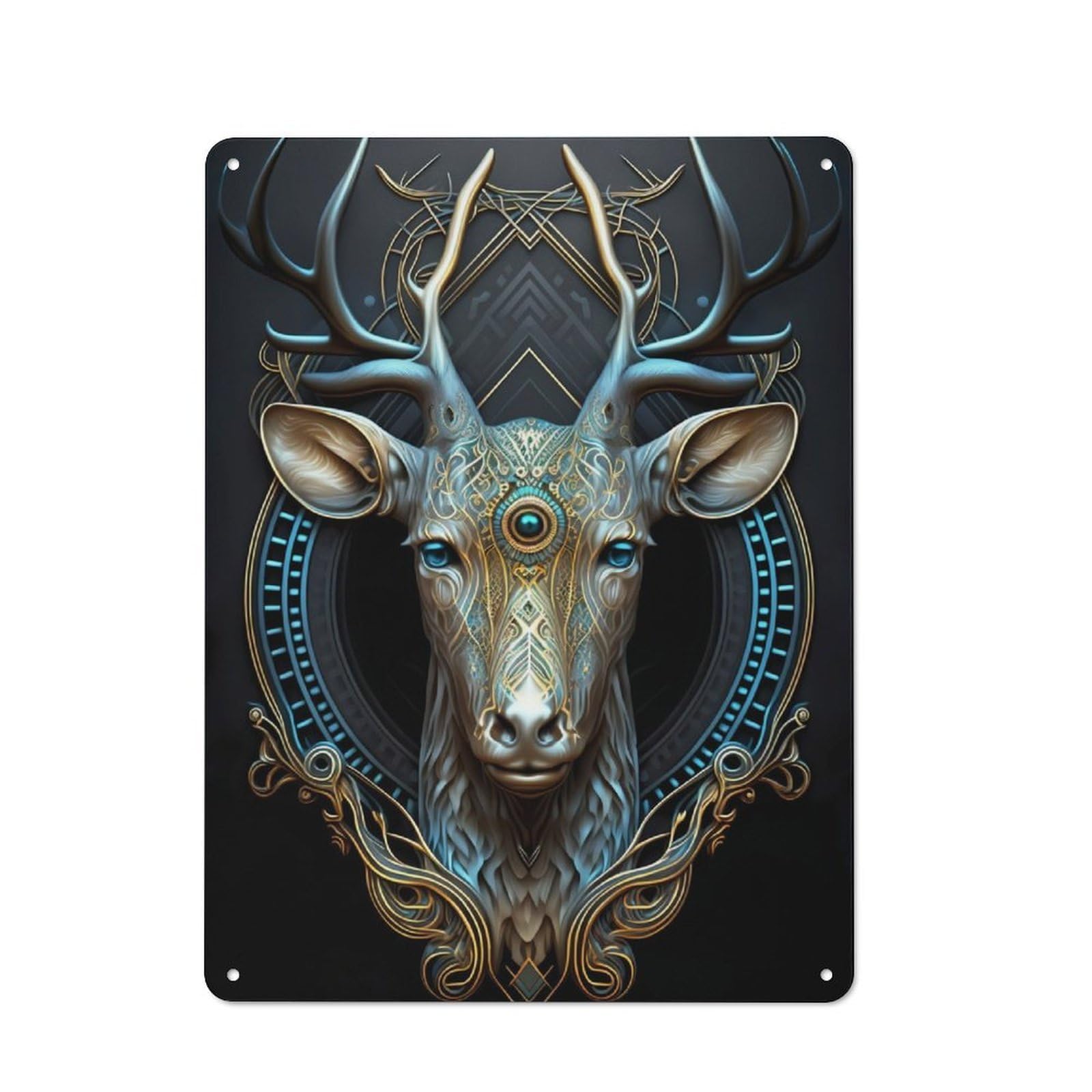 Junmoney Mystical Astrology Deer Printed Metal Sign 40X30cm For Home Bar Wall, With Clear Vintage Wall Decor Character