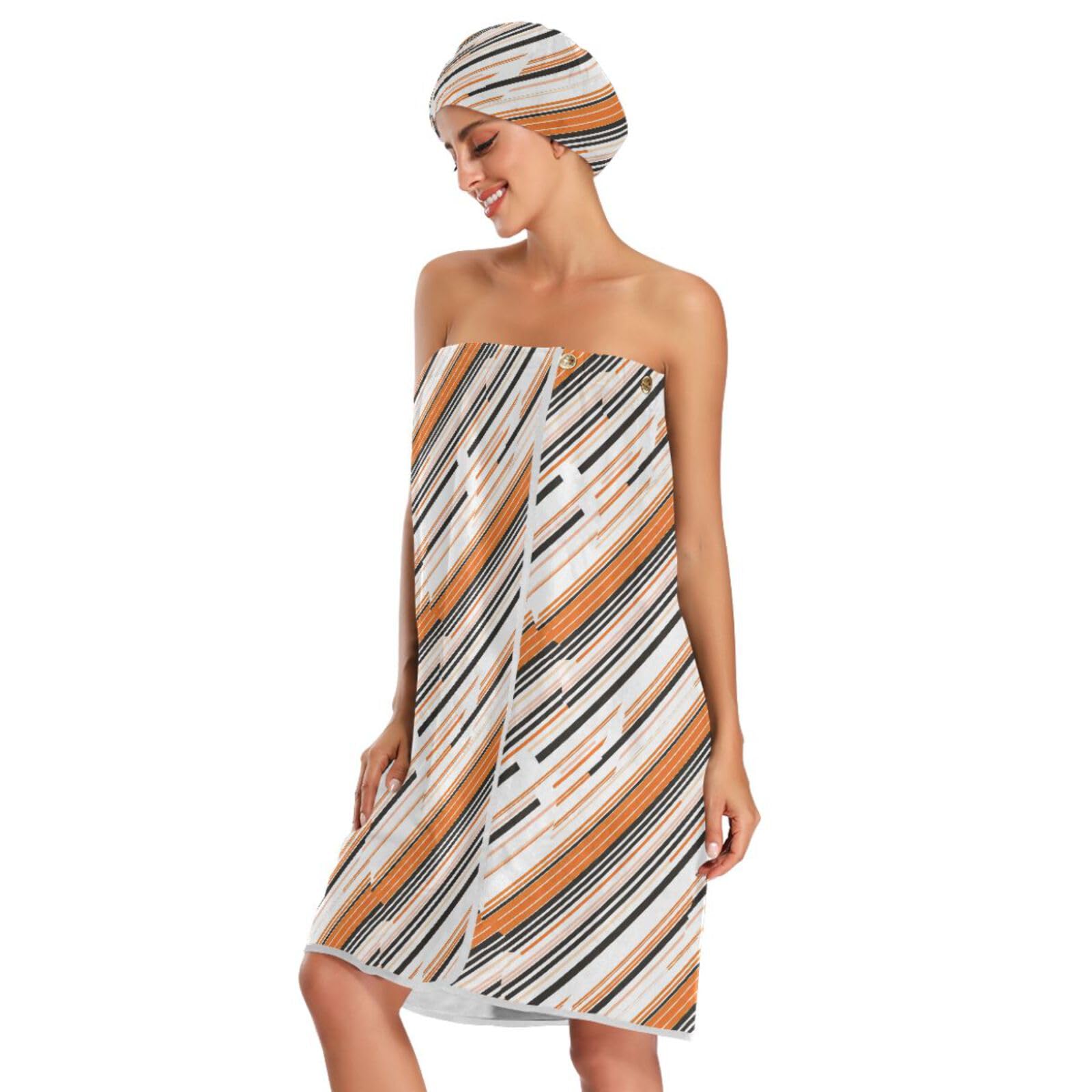 Black Oringe Stripe ręcznik do spa dla kobiet 3 zestawy regulowany szybkoschnący ręcznik do owijania ciała dla kobiet spa, szlafrok + suszenie włosów + opaska na głowę