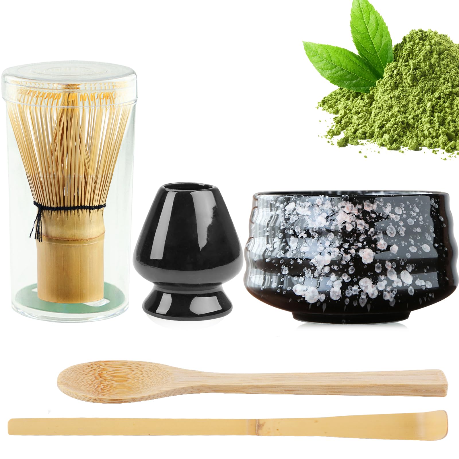 Set Ceramica Matcha Frusta Bamboo Ciotola Colino Rosa Set Matcha Giapponese BAIFULAI - Ciotola, Frusta Bambù, Colino, Porta Frusta, Colore Rosa Accessori Tè Verde - 6