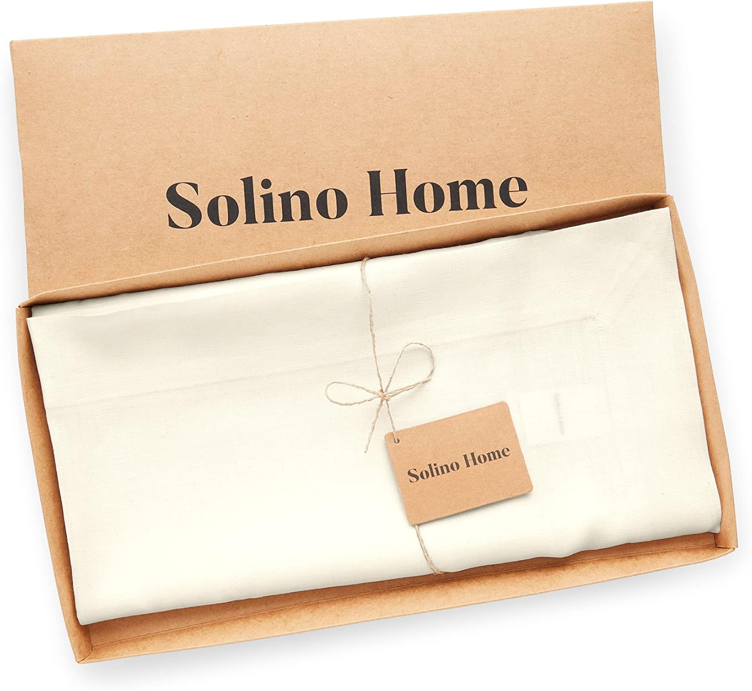Solino Home Linen Ivory Tablecloth 52 x 52 Inch - 100% Pure Linen Square Table Throw - Fete, Machine Washable Table Cloth for Spring, Summer