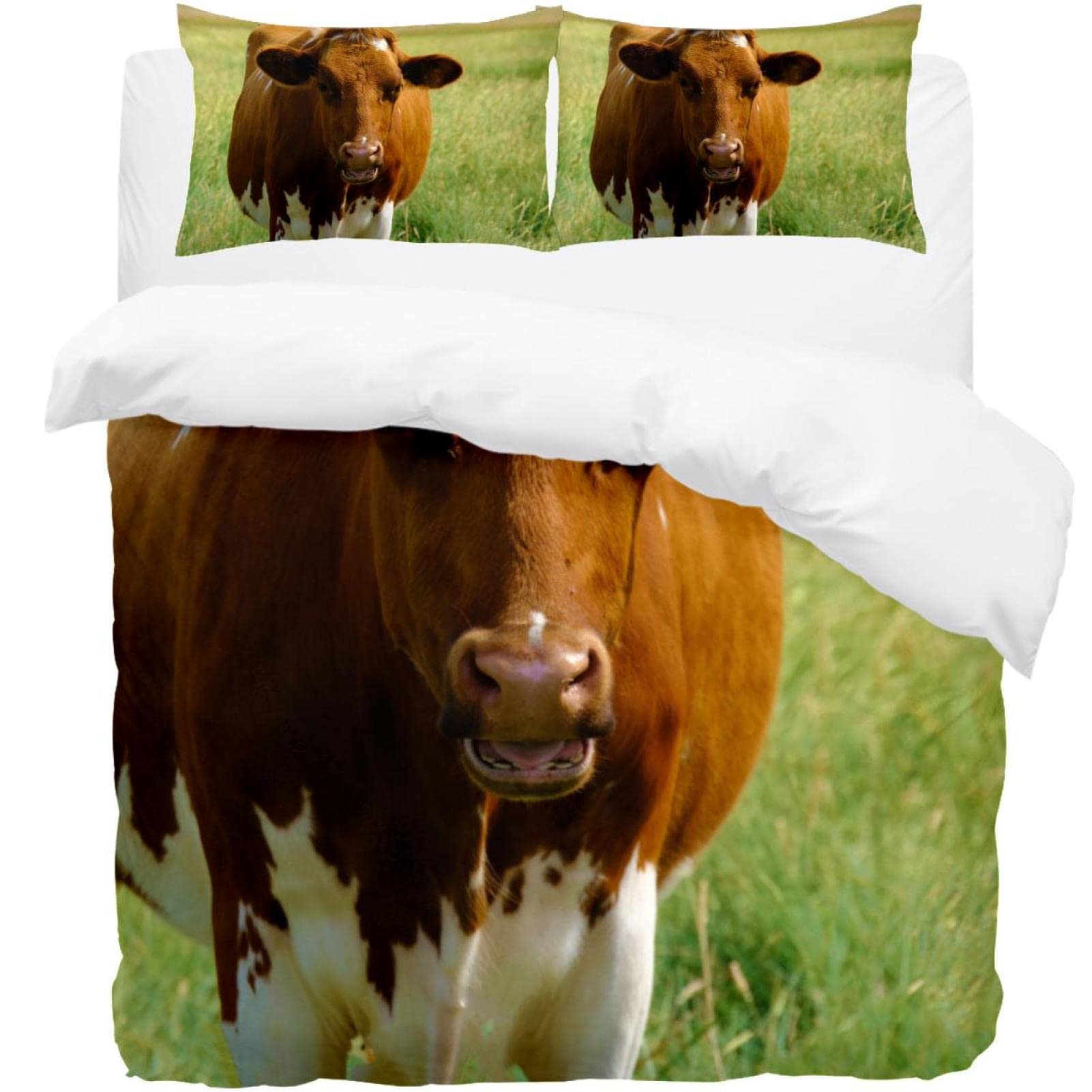Housse de couette douce parure de lit simple motif vache pour des nuits douillettes