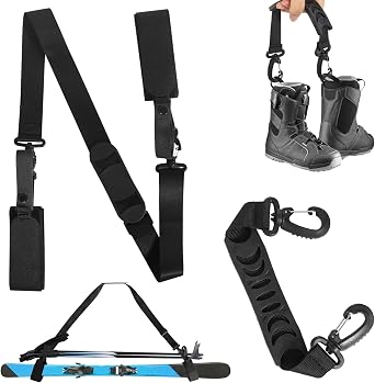 DELAESI Ski Straps 2 Pieces Adjustable Ski Carrier Strap Cushioned Ski Ties Skiing Accessories Ski Shoulder Straps for Skiing Snowboarding Winter Outdoor Activities Black