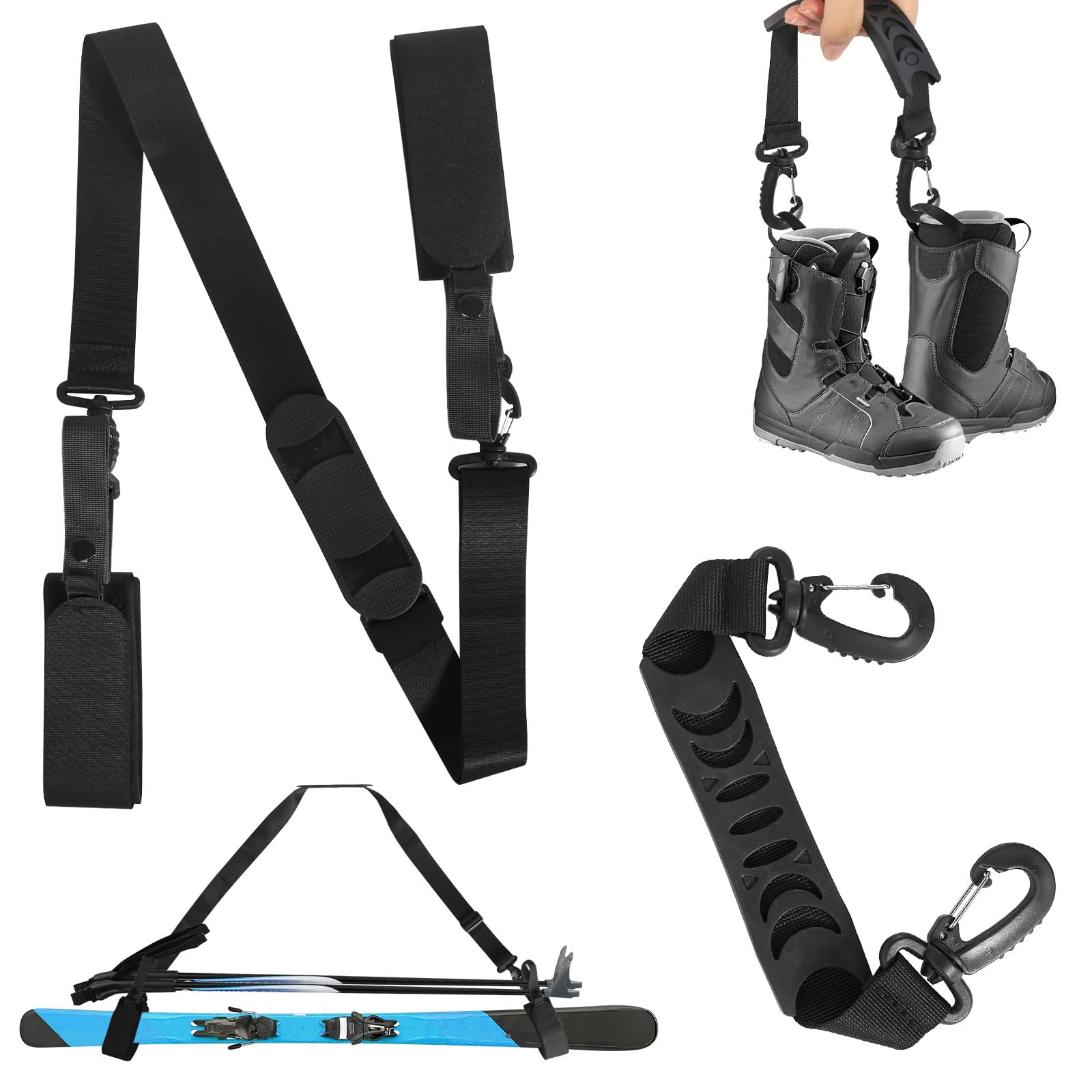 DELAESI Ski Straps 2 Pieces Adjustable Ski Carrier Strap Cushioned Ski Ties Skiing Accessories Ski Shoulder Straps for Skiing Snowboarding Winter Outdoor Activities (Black)