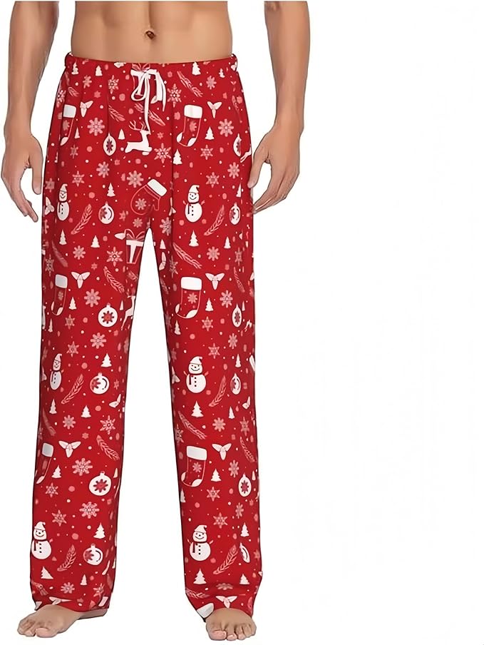 Christmas Pajama Pants Unisex Couples Wide Leg Funny Print Elastic Waist Pj Bottoms Casual Loose Fit Soft Trousers Sleepwear