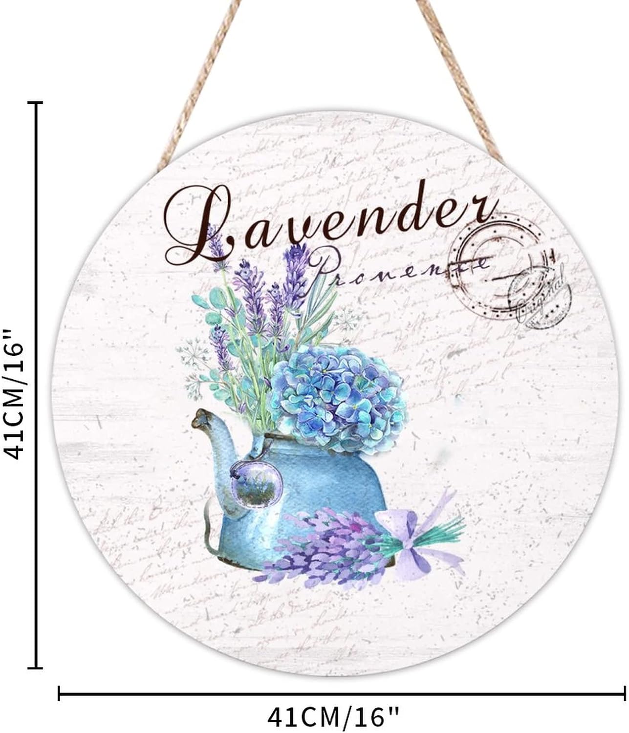 Flower Wall Door Hanging Sign, Lavender Wood Door Sign, Floral 16x16in Round Door Hanger Sign Farmhouse Front Porch Decor Housewarming Gifts