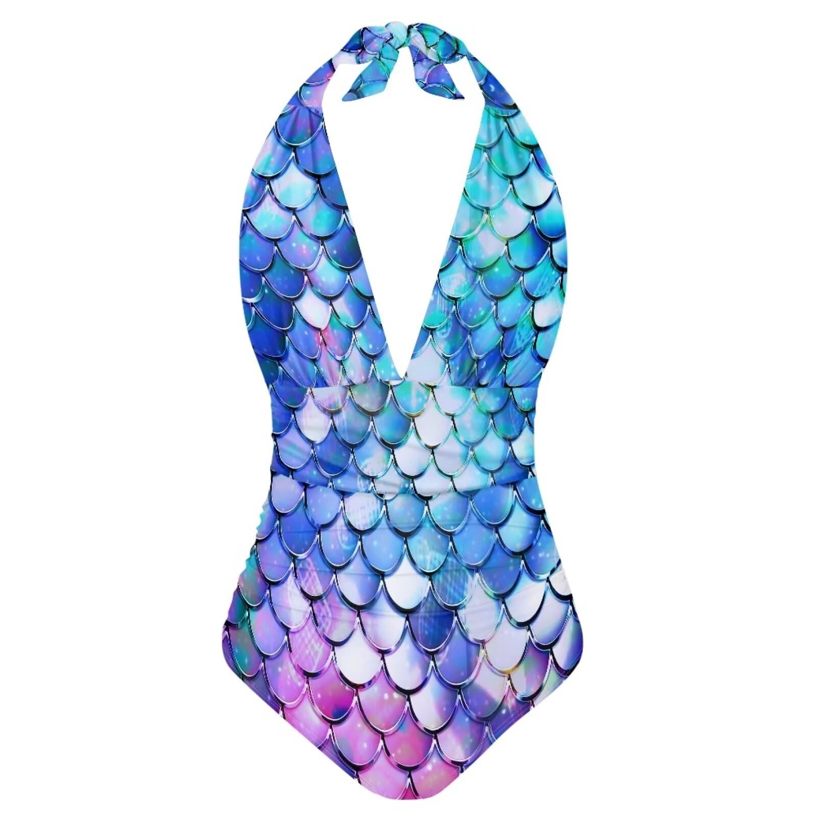 FOR U DESIGNS Sexy One Piece Bathing Suit for Women Slimming Push up Swimsuits Tummy Control High Waisted String Bikini Fish Scale Print Swimwear Size XL