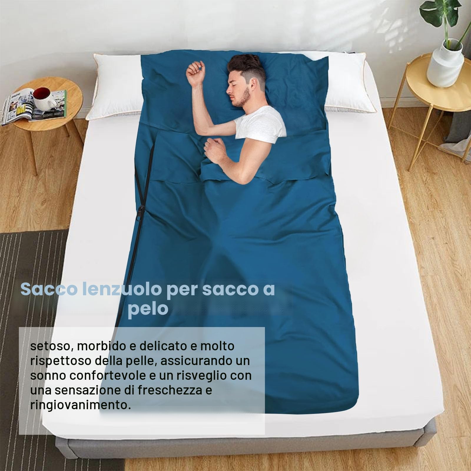 Sacco Lenzuolo da Viaggio,Sacco a Pelo Estivo, Ultraleggero, Dimensioni Ridotte, 220 x 90 cm, Colore: Blu