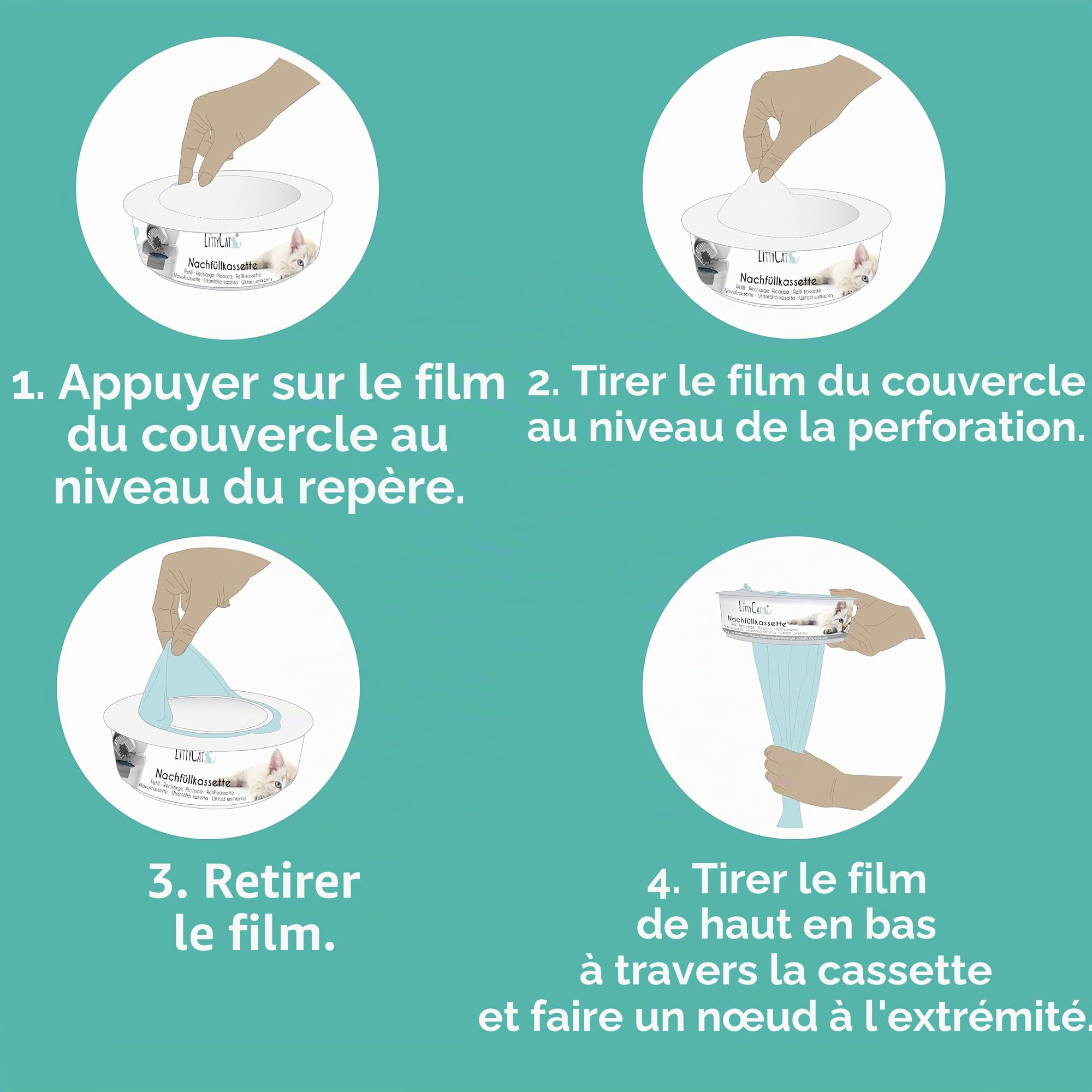 LittyCat® Recharges pour Seau à litière LittyCat (Lot de 6) • Jusqu’à 3 Mois par Cassette • Élimination Propre et sans odeurs de la litière • Système de Gaine pour excréments de Chat