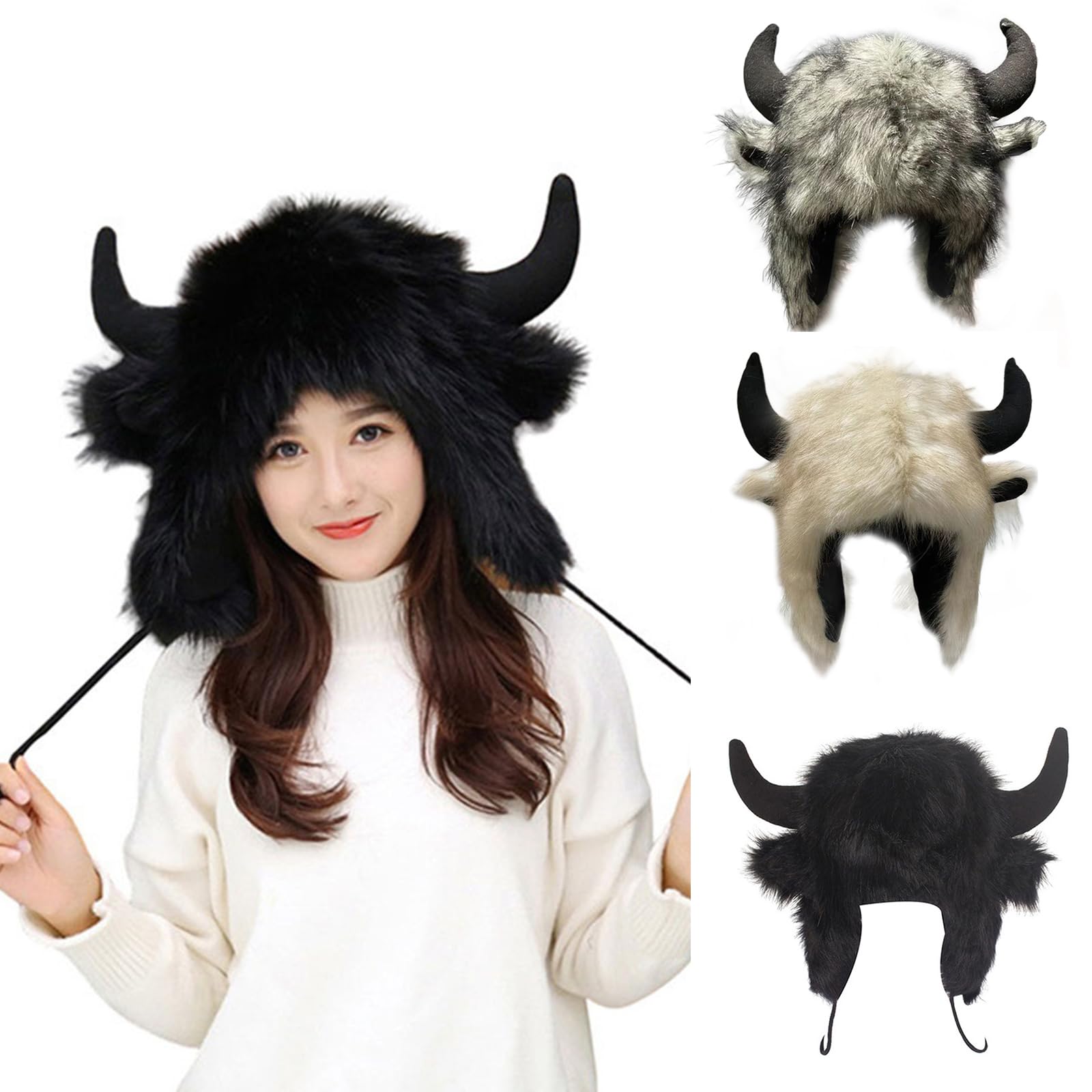 Warm Cotton Hat with Furry Decoration for Outdoor Activities Women Men Ear Hat, BG, M