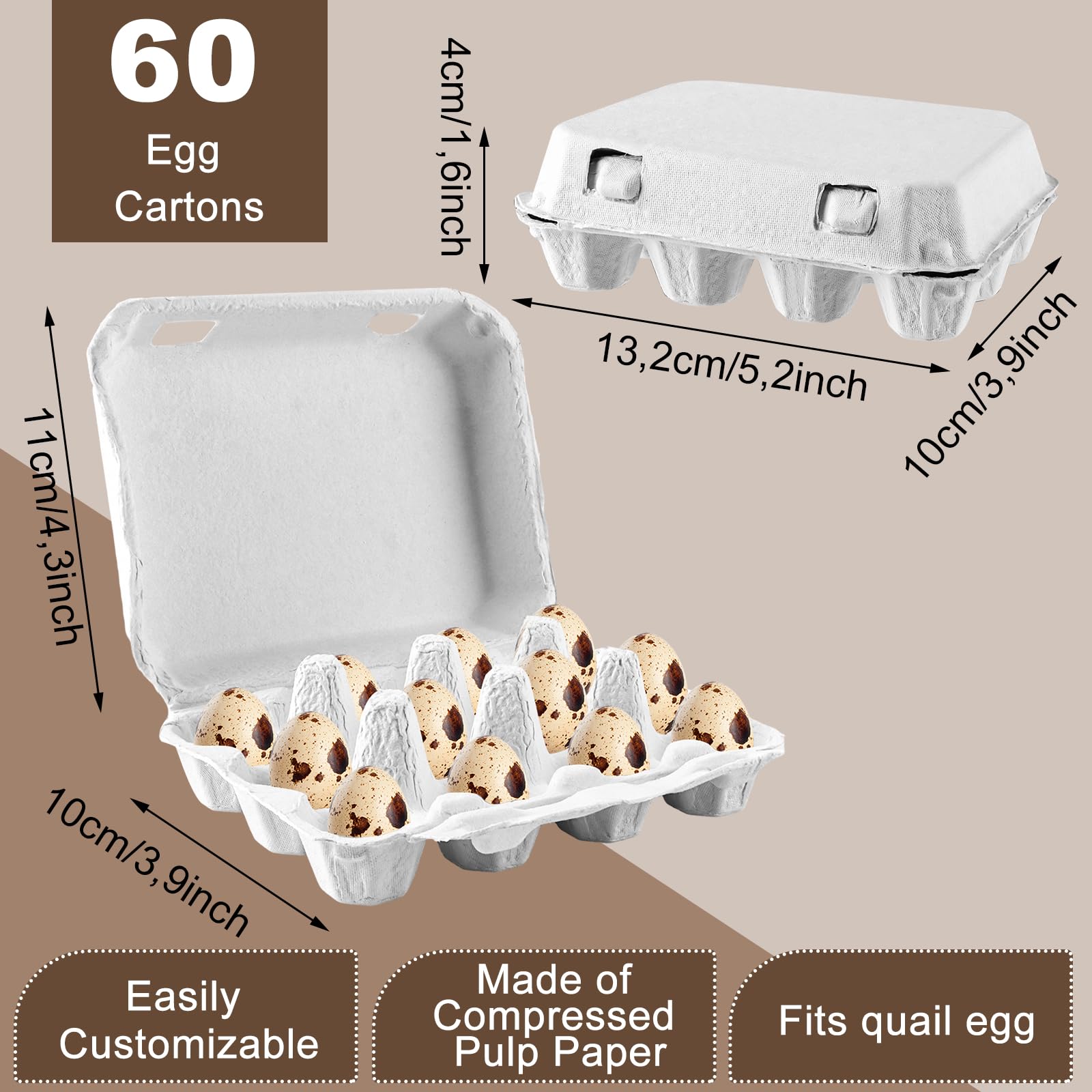 APACALI Lot de 60 boîtes à œufs de caille en carton, 12 grilles, avec couvercle