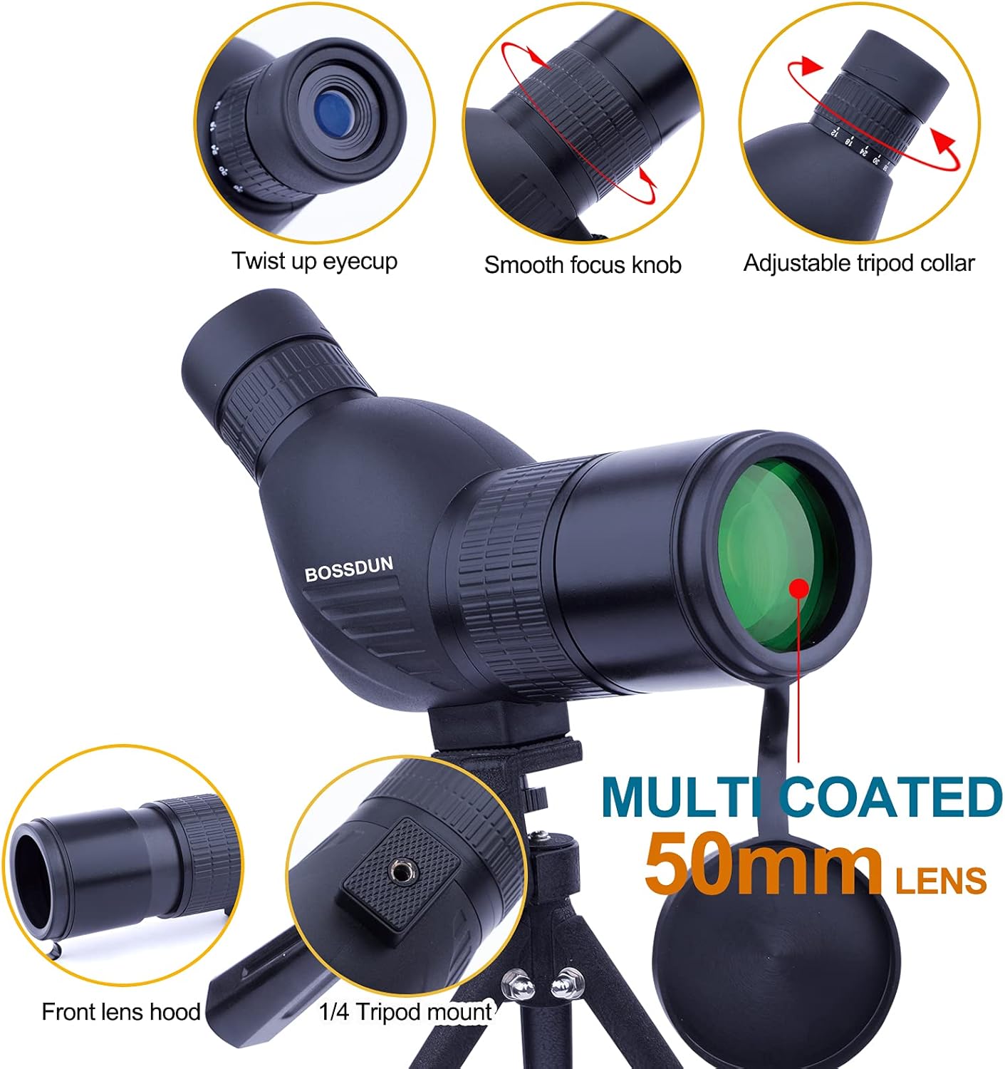 1236×50 Spotting Scope with Tripod，Carrying Bag and Phone Adapter，HD