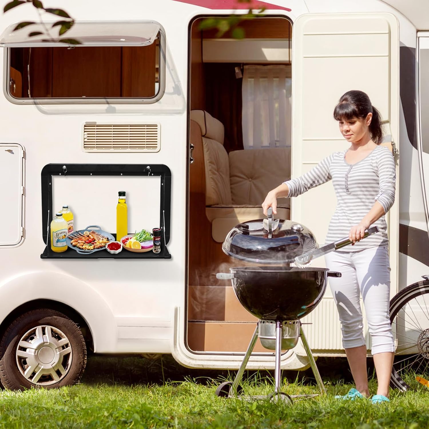 Foldable Rv Dinette Tables Campervan Outside Picnic Wall Mounted Table 31.5 x 17.7 inchs, Premium Aluminum Alloy Folding Wall Table Lockable Wall Table Kit for Campervans and Motorhomes