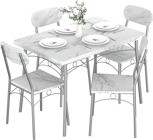 Miniatura 8 de VECELO Mesa y sillas de comedor de cocina 4 manteles individuales incluidos Juego de comedor de 5 piezas, ahorro de espacio, negro mate