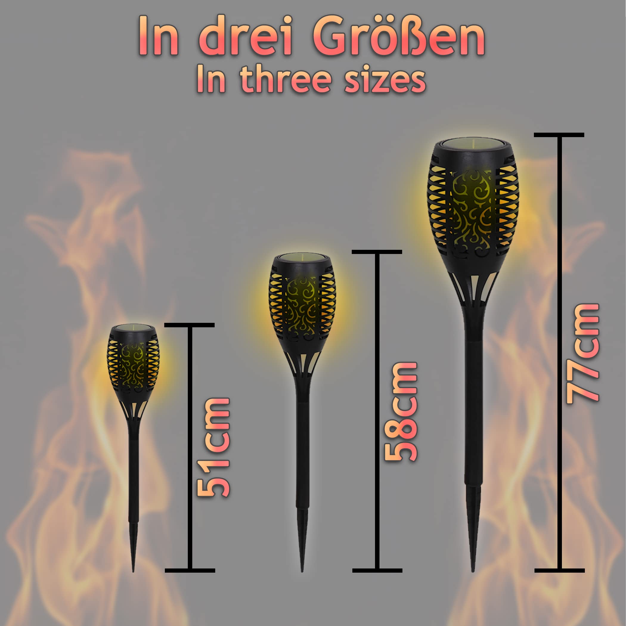 KUNSTIFY 4x Solarfackeln,Solarfackeln für außen flackernd, Gartenfackeln für draußen mit realistischem Flammeneffekt (4 Stück)