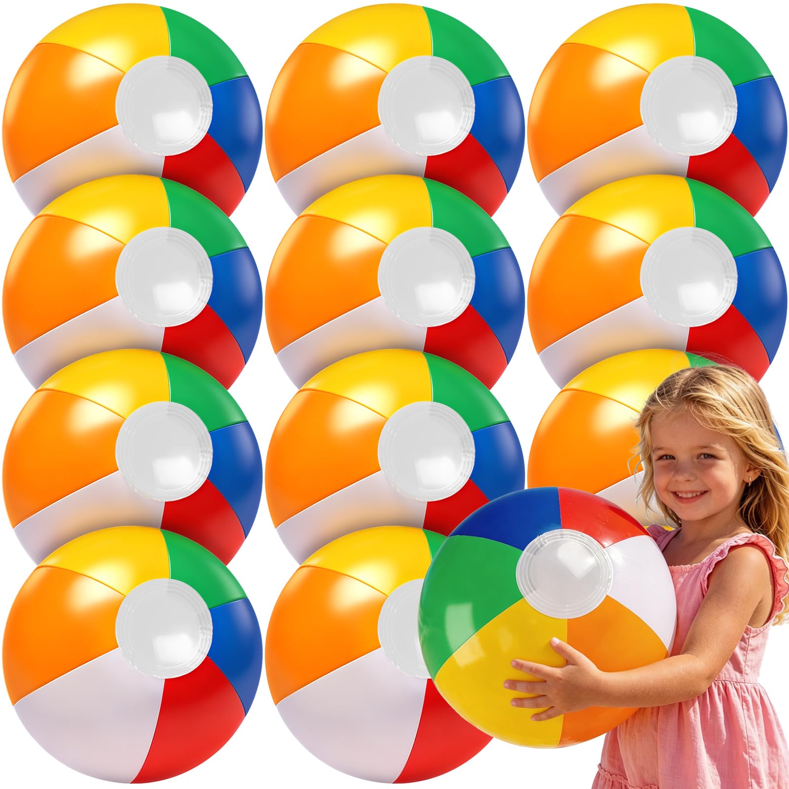 XIMISHOP 12Packs 16 Inch Rainbow Beach Balls for Kids,Bulk Inflatable Pool Beach Balls for Summer Pool Games Beach Party Balls