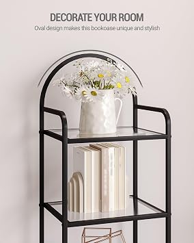 Hzuaneri Bookcase Bookshelf, Tempered Glass Bookshelves | Slim Shelving Unit for Bedroom, Bathroom, Home Office, Steel Frame, 6 Tier Black BC10601B